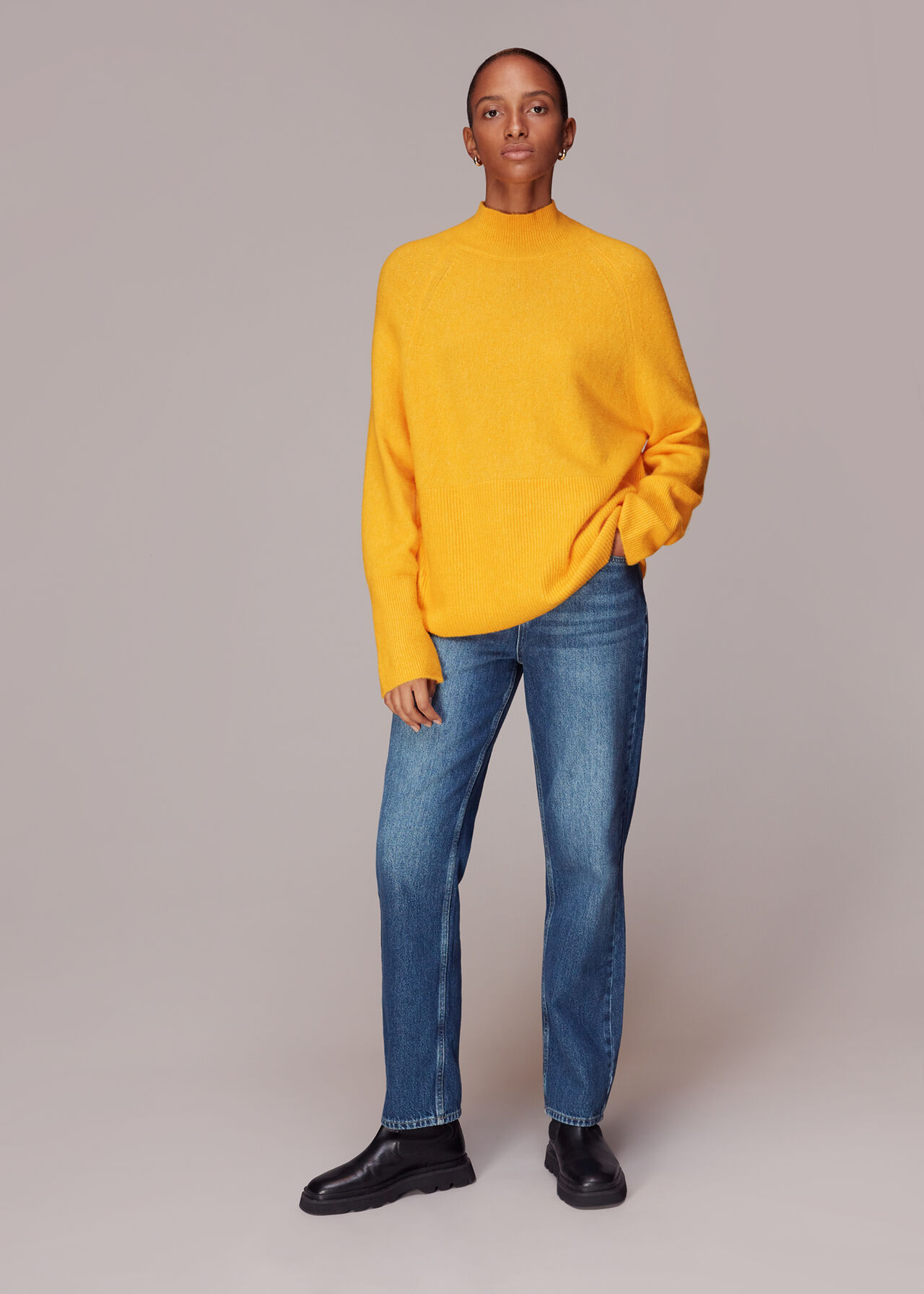 Yellow Oversize Funnel Neck Jumper WHISTLES