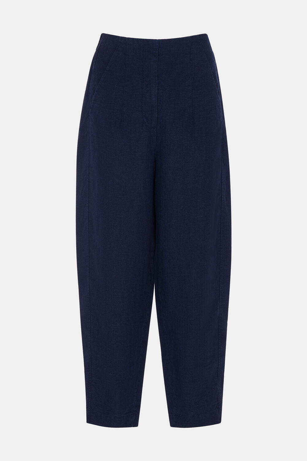 Navy Petite Linen Barrel Trouser
