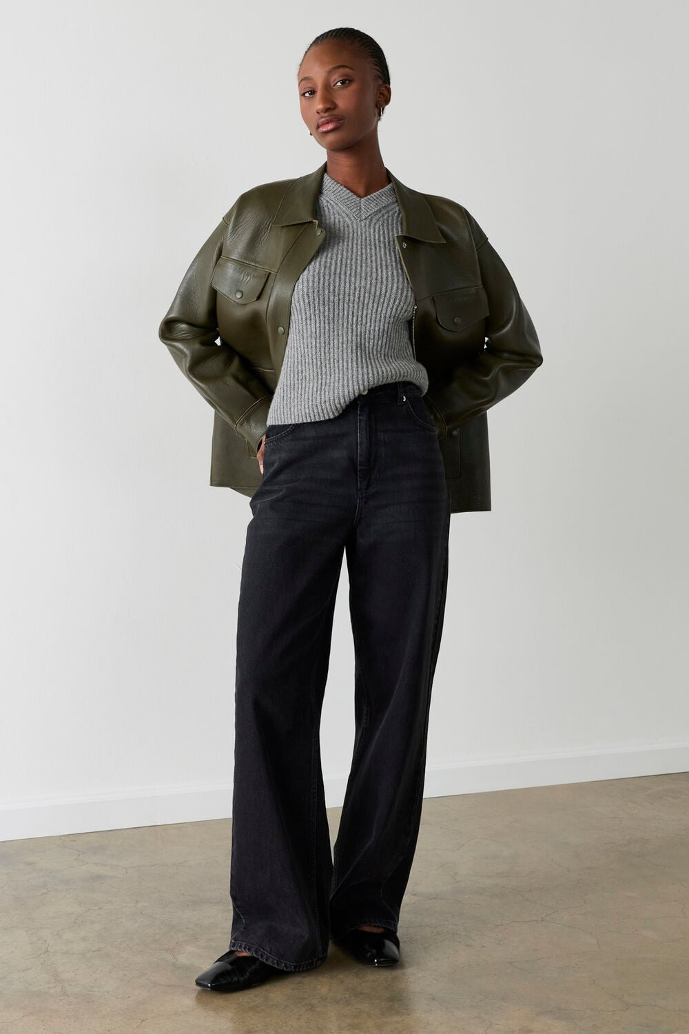 Khaki Clean Bonded Leather Jacket