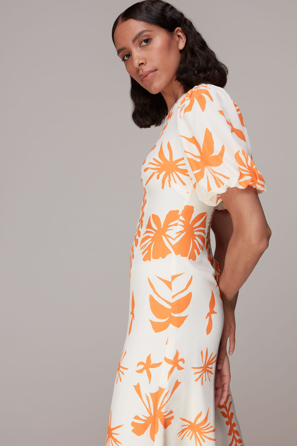 Cora Big Leaf Print Silk Dress