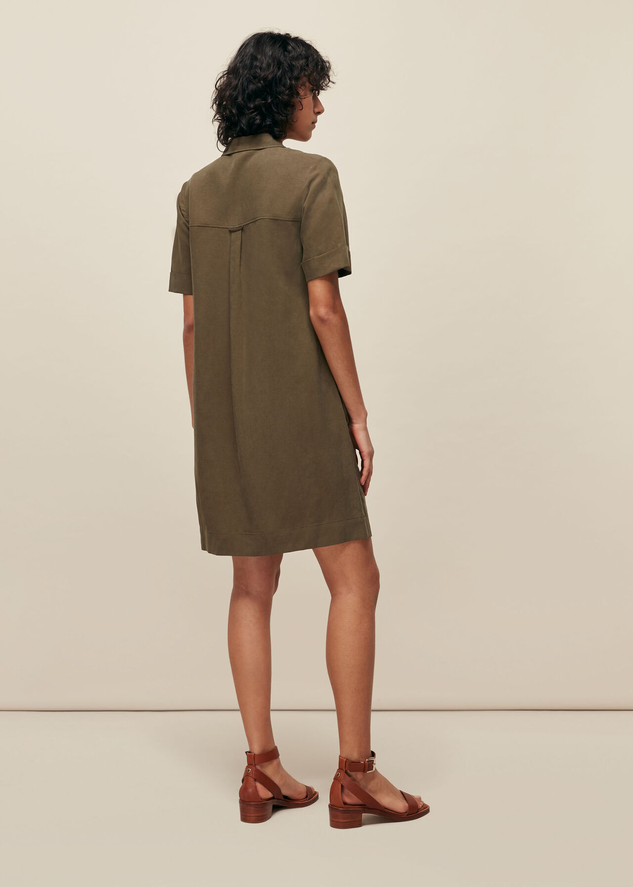 Khaki Pocket Detail Linen Mix Dress | WHISTLES