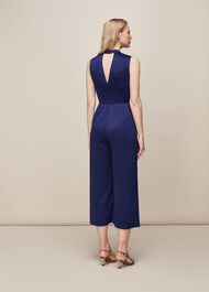 Hammered Satin Twist Jumpsuit Navy