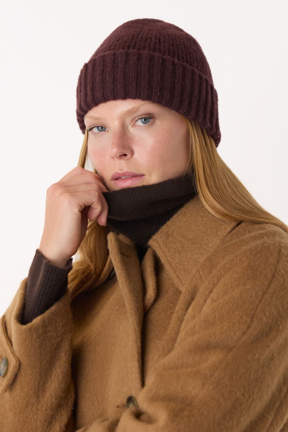 Chocolate Brushed Lambswool Beanie Hat