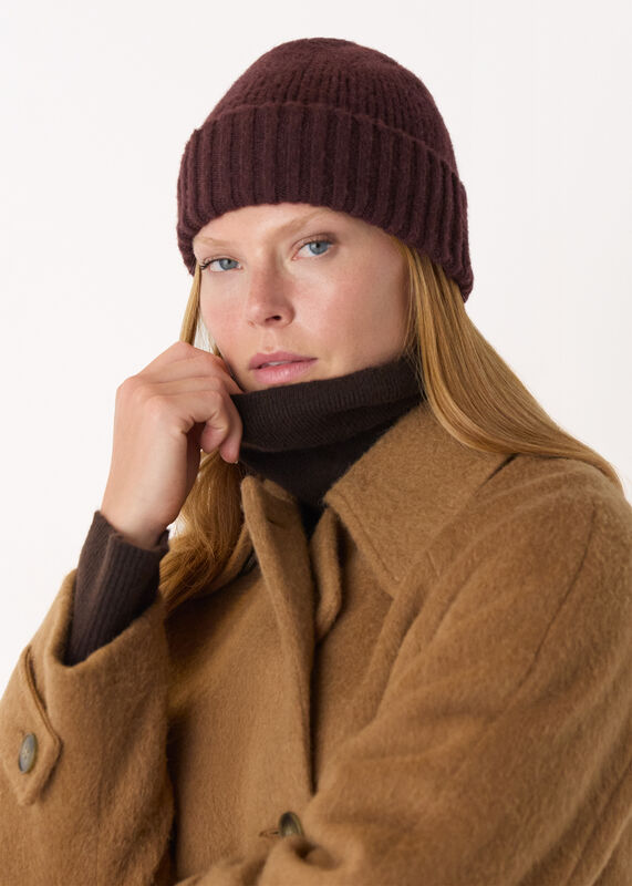 Chocolate Brushed Lambswool Beanie Hat