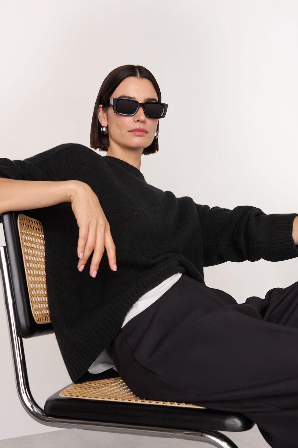 Black Wool Mix Seam Detail Knit