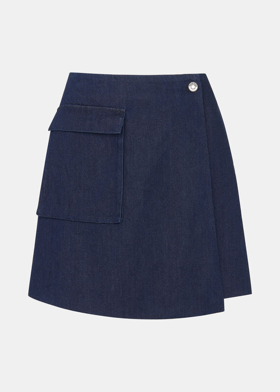 Indigo Denim Wrap Mini Skirt
