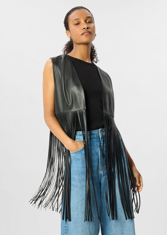 Black Rei Leather Fringed Waistcoat