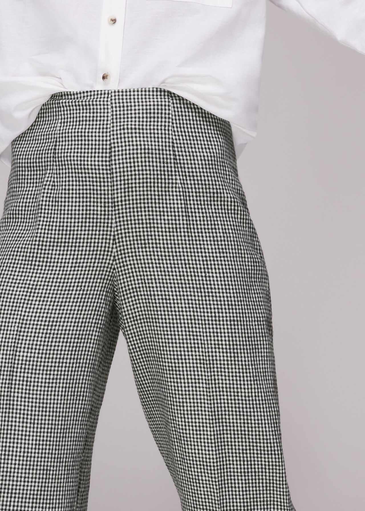 Checked Linen Crop Trouser