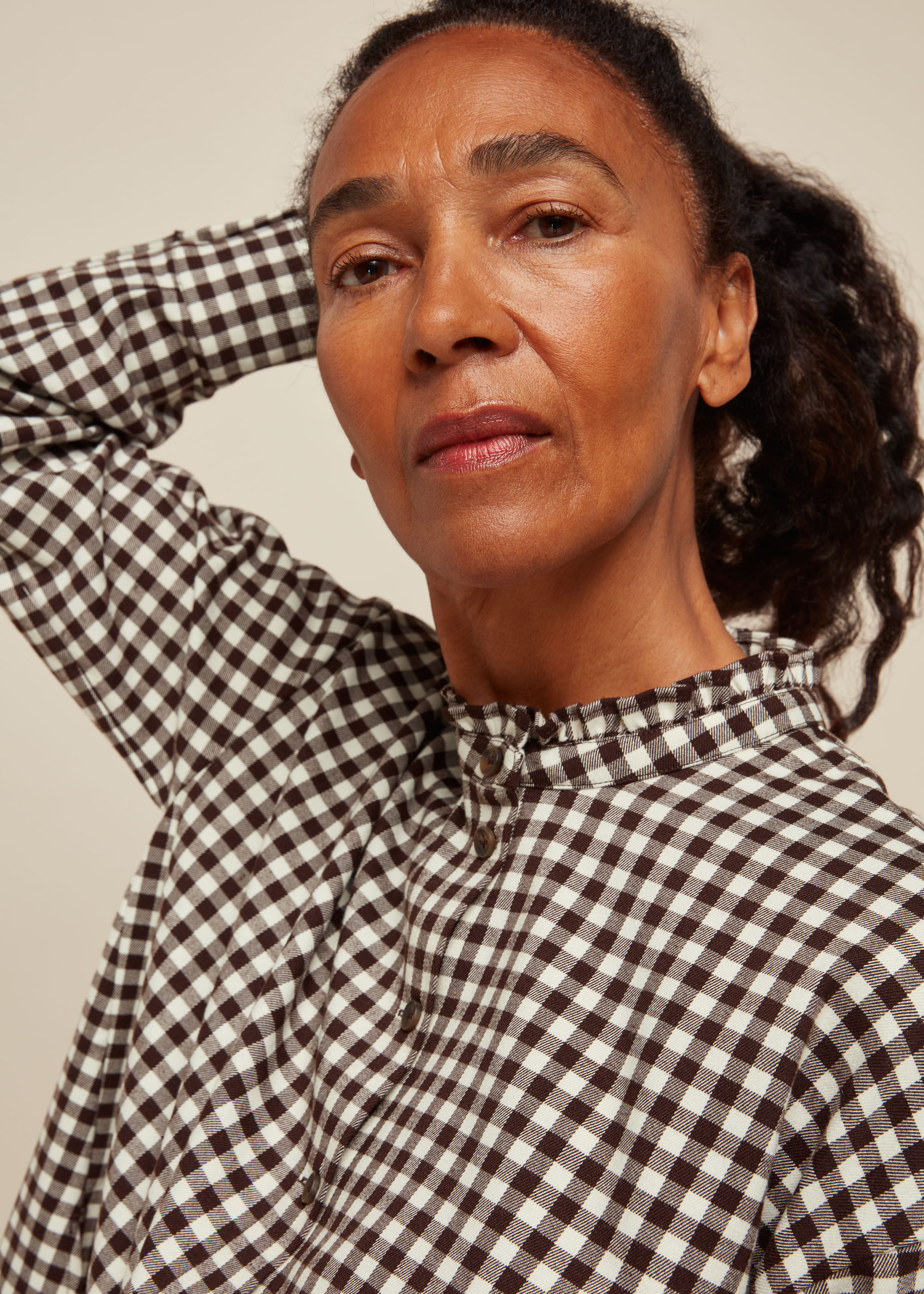 Brown/Multi Gingham Blouse | WHISTLES | Whistles US |