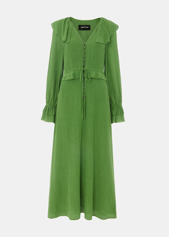 Green Frill Boho Midi Dress