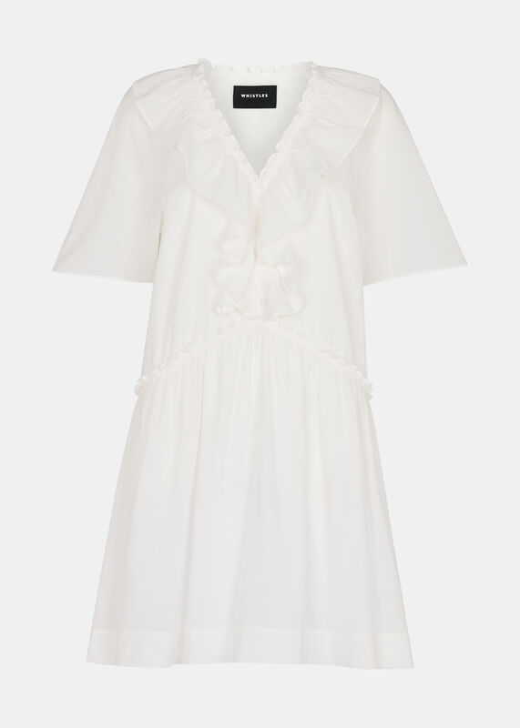 White Ruffle Trapeze Mini Dress