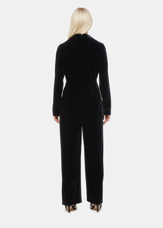 Black Petite Wrap Velvet Jumpsuit