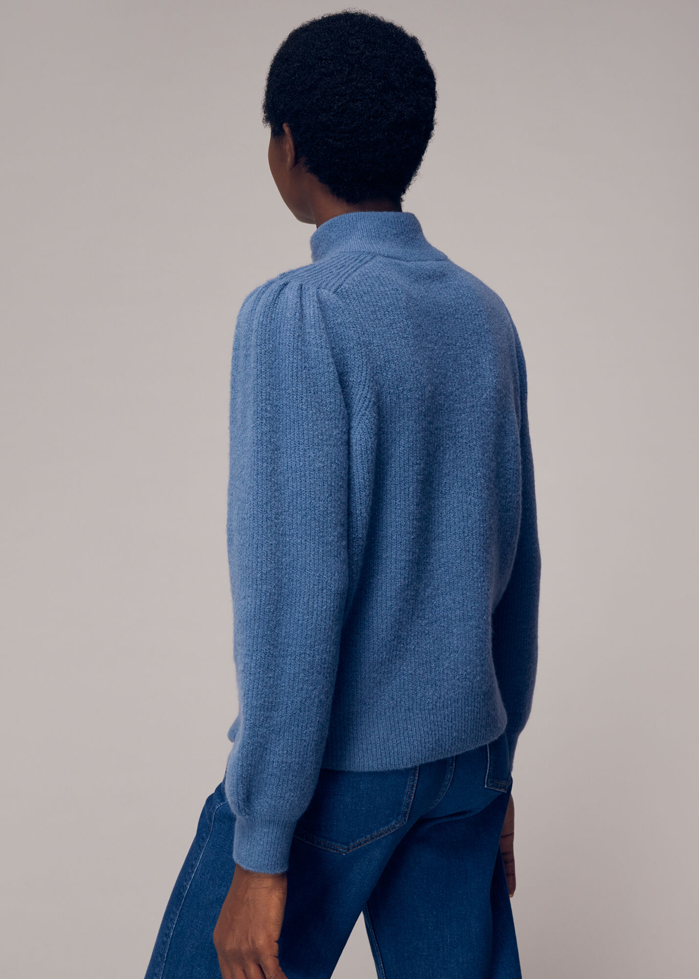 Blue Puff Sleeve Button Sweat | WHISTLES |