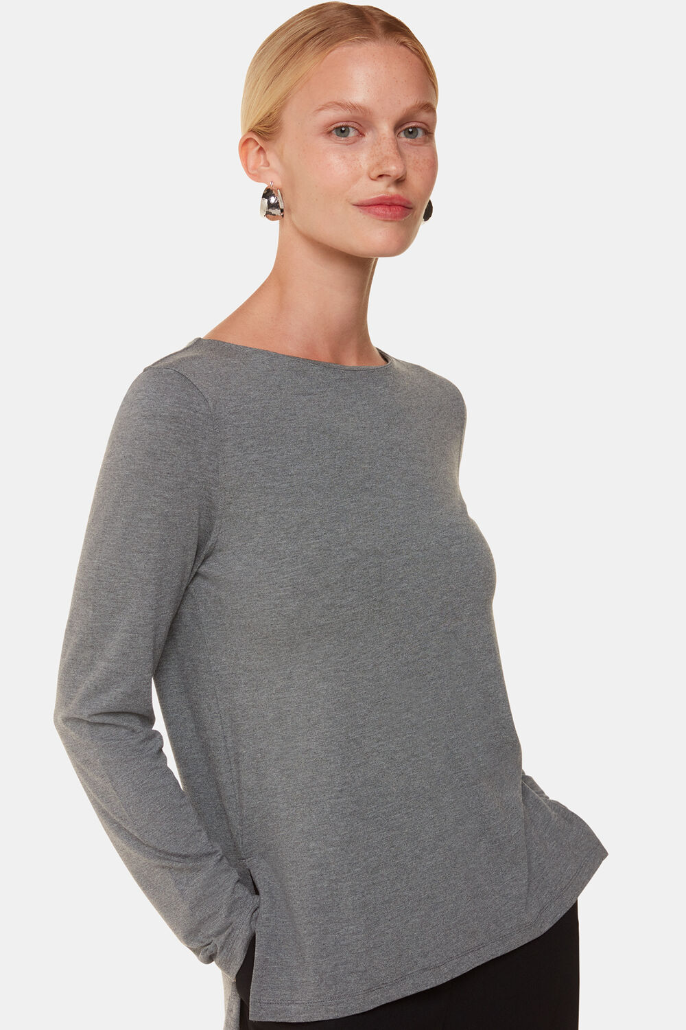 Grey Marl Slim Straight Neck Jersey Top