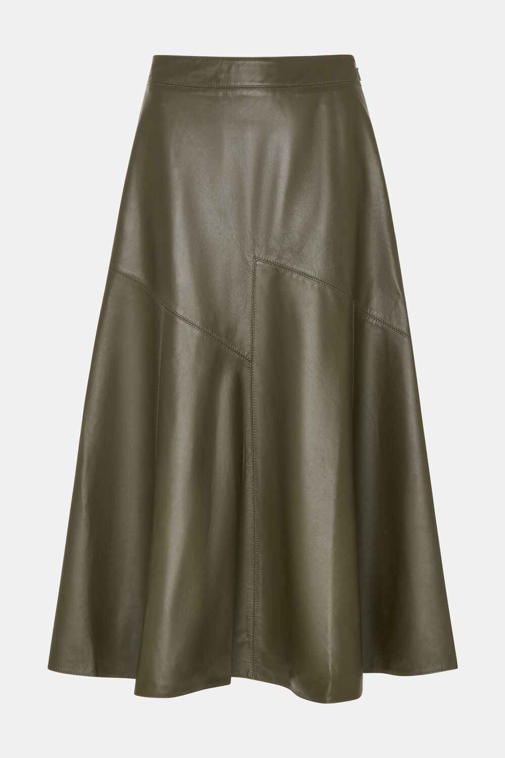 Khaki Zig Zag Panel Leather Skirt
