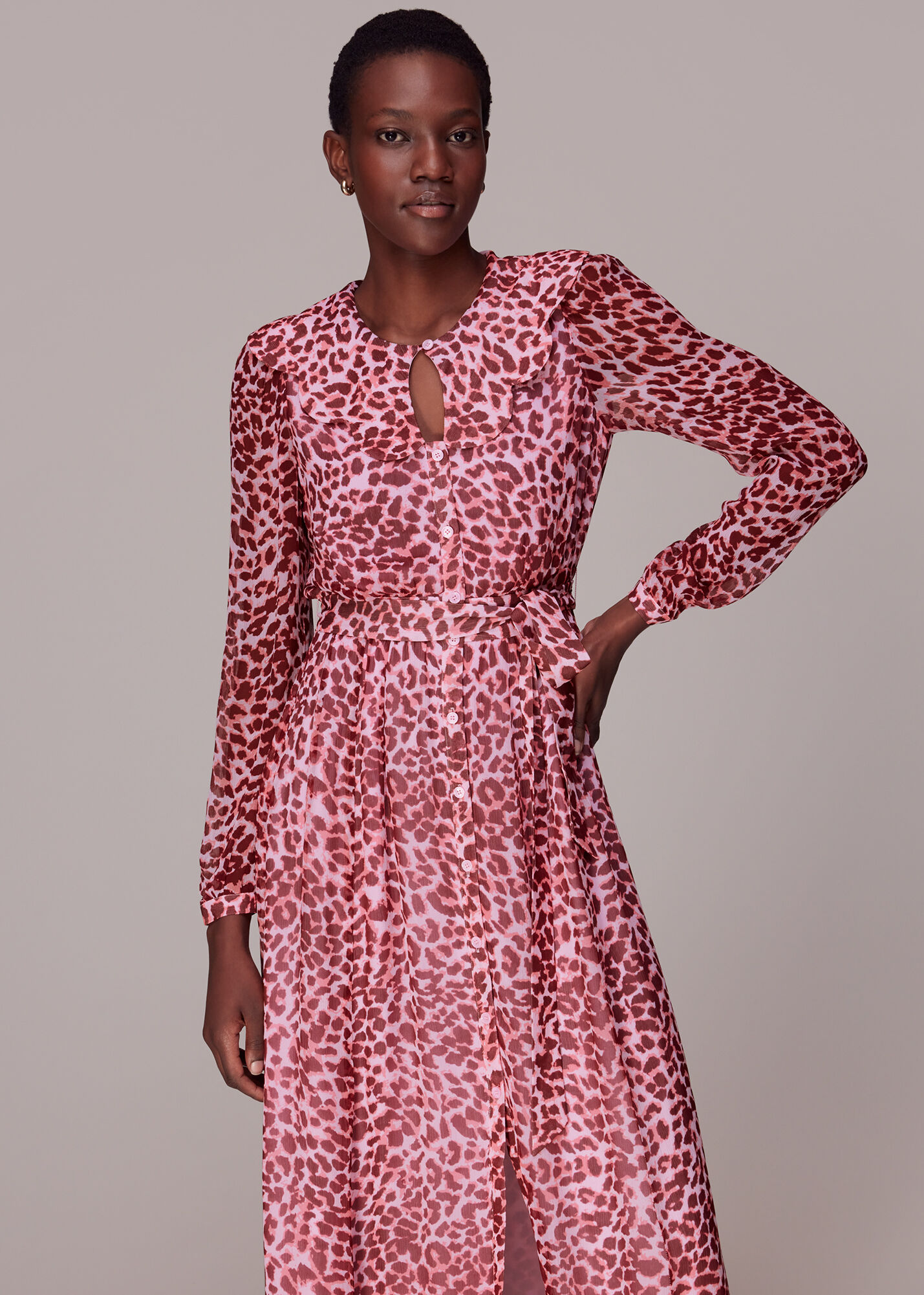 Pink/Multi Abstract Cheetah Midi Dress | WHISTLES | Whistles US |