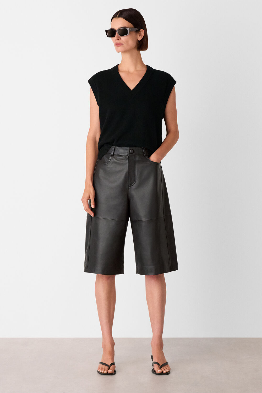 Black Leather Knee Short