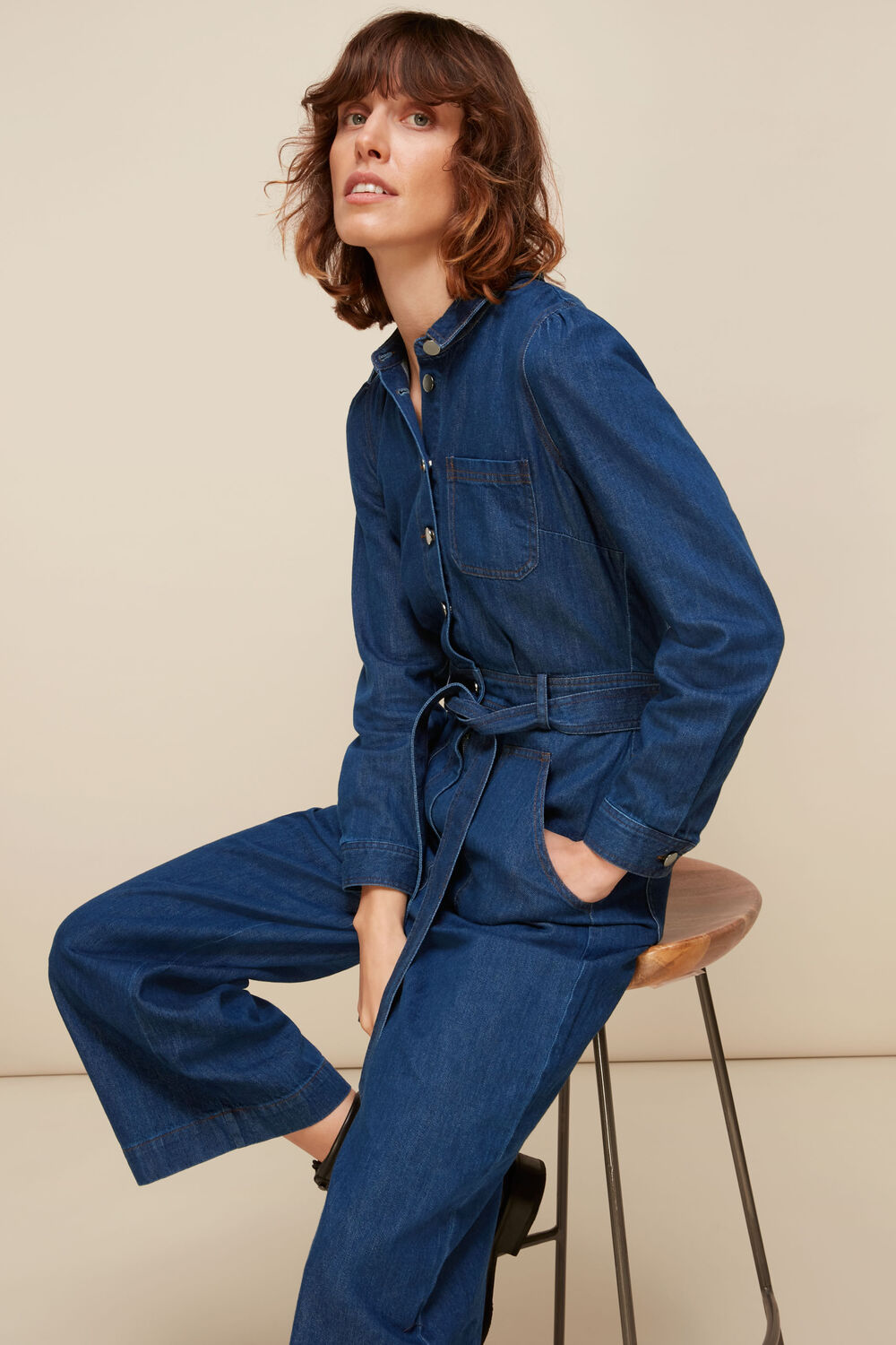Denim Belted Jumpsuit
