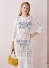 Crochet Knit Midi Dress White
