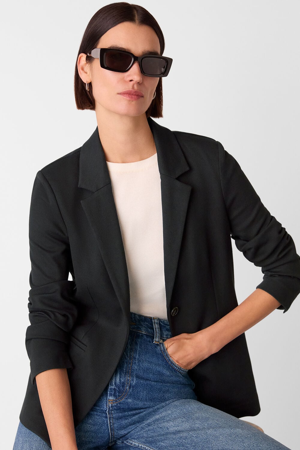Black Textured Ponte Stretch Blazer