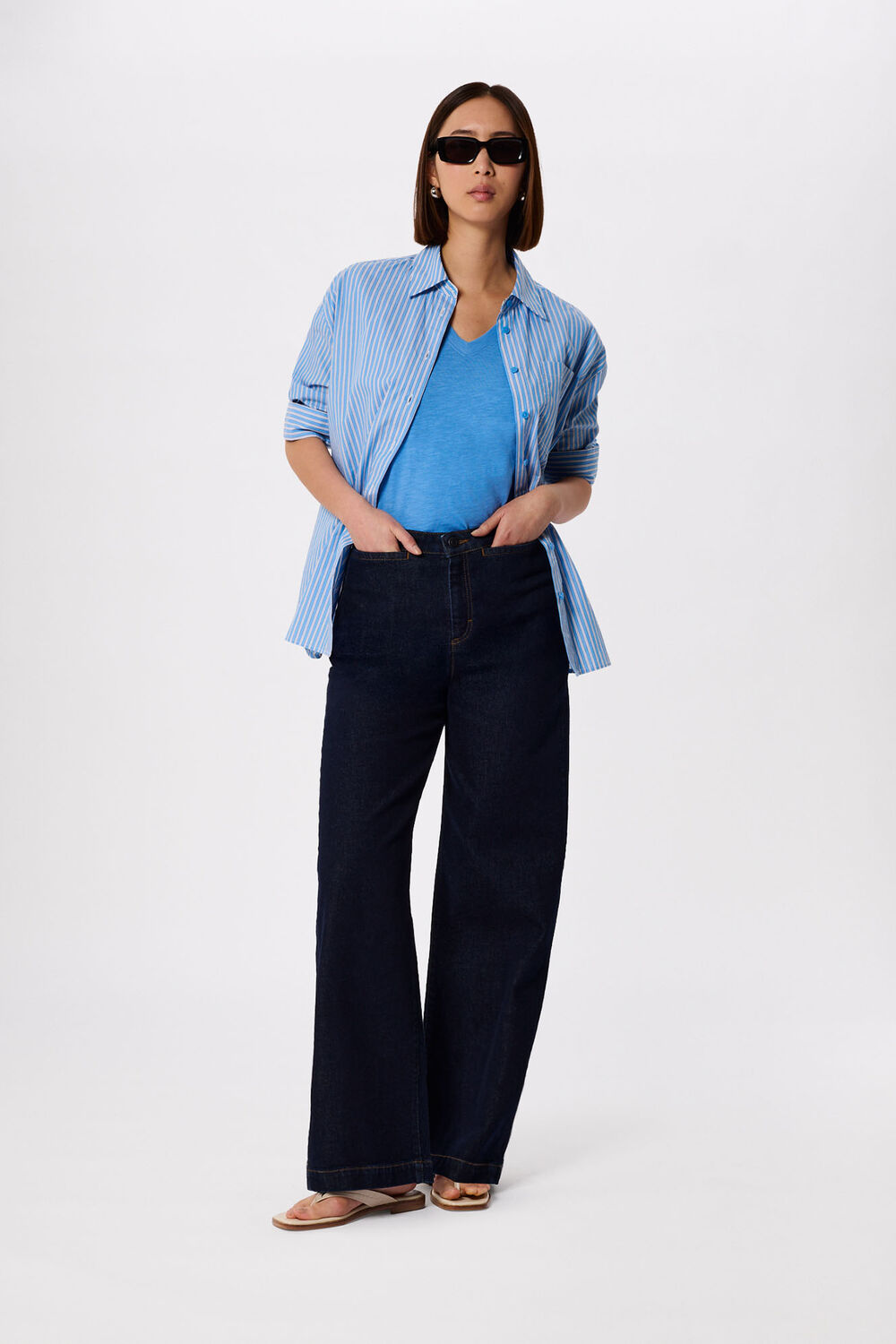 Blue Willa V-Neck Cap Sleeve Tee