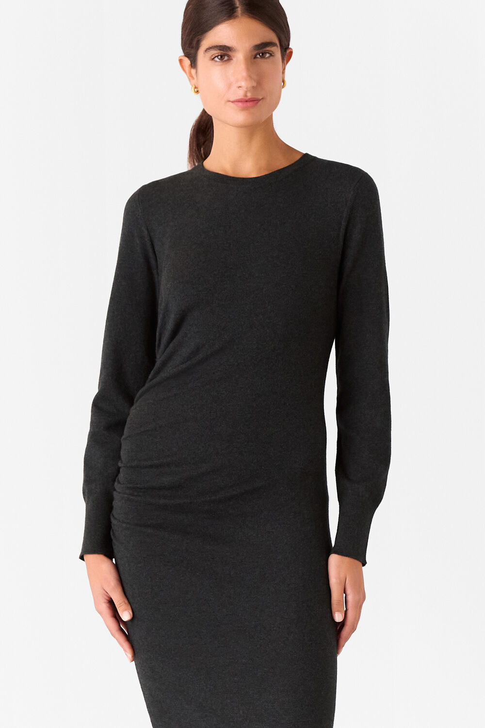 Gathered Side Midi Knit Dress