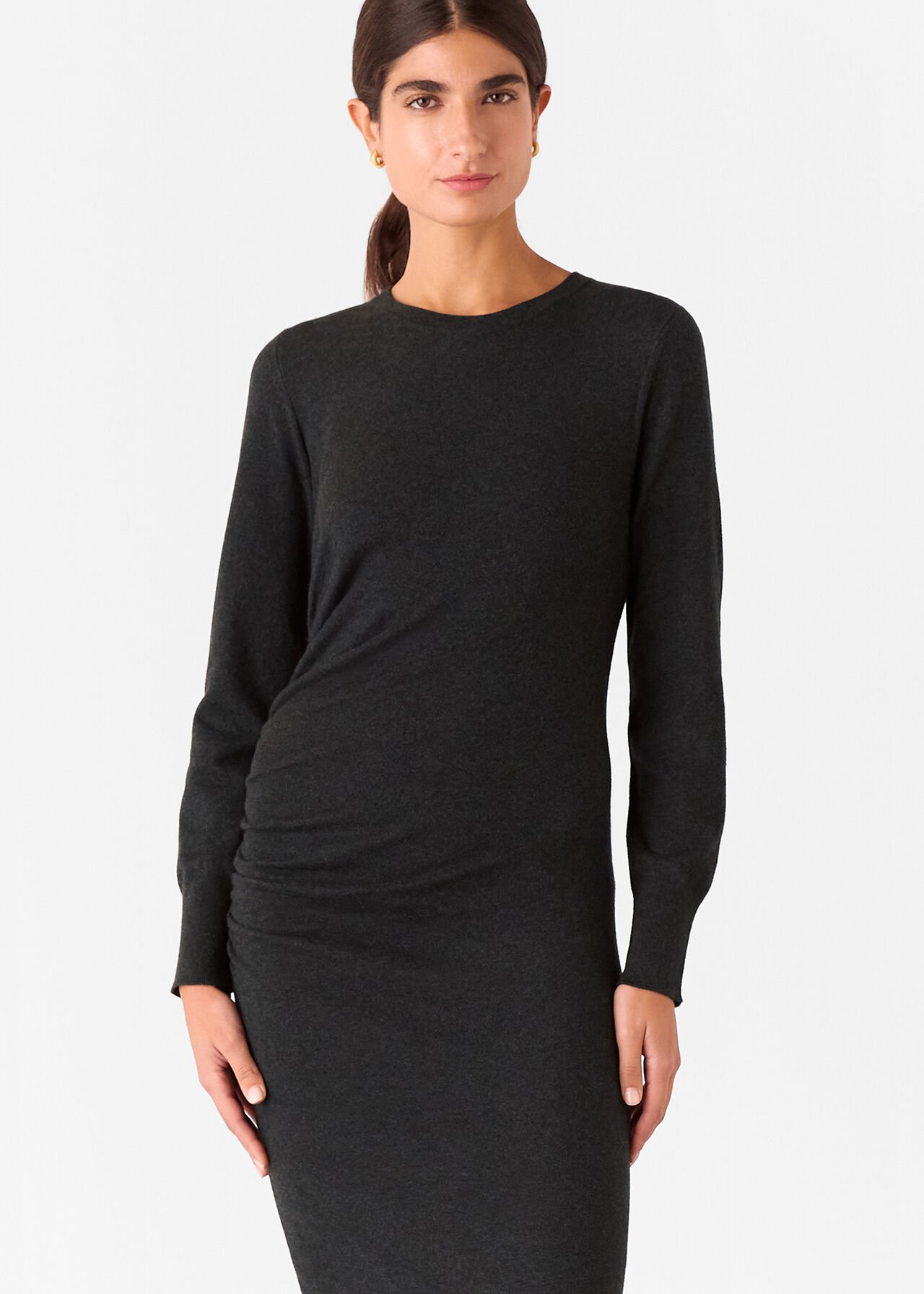 Gathered Side Midi Knit Dress