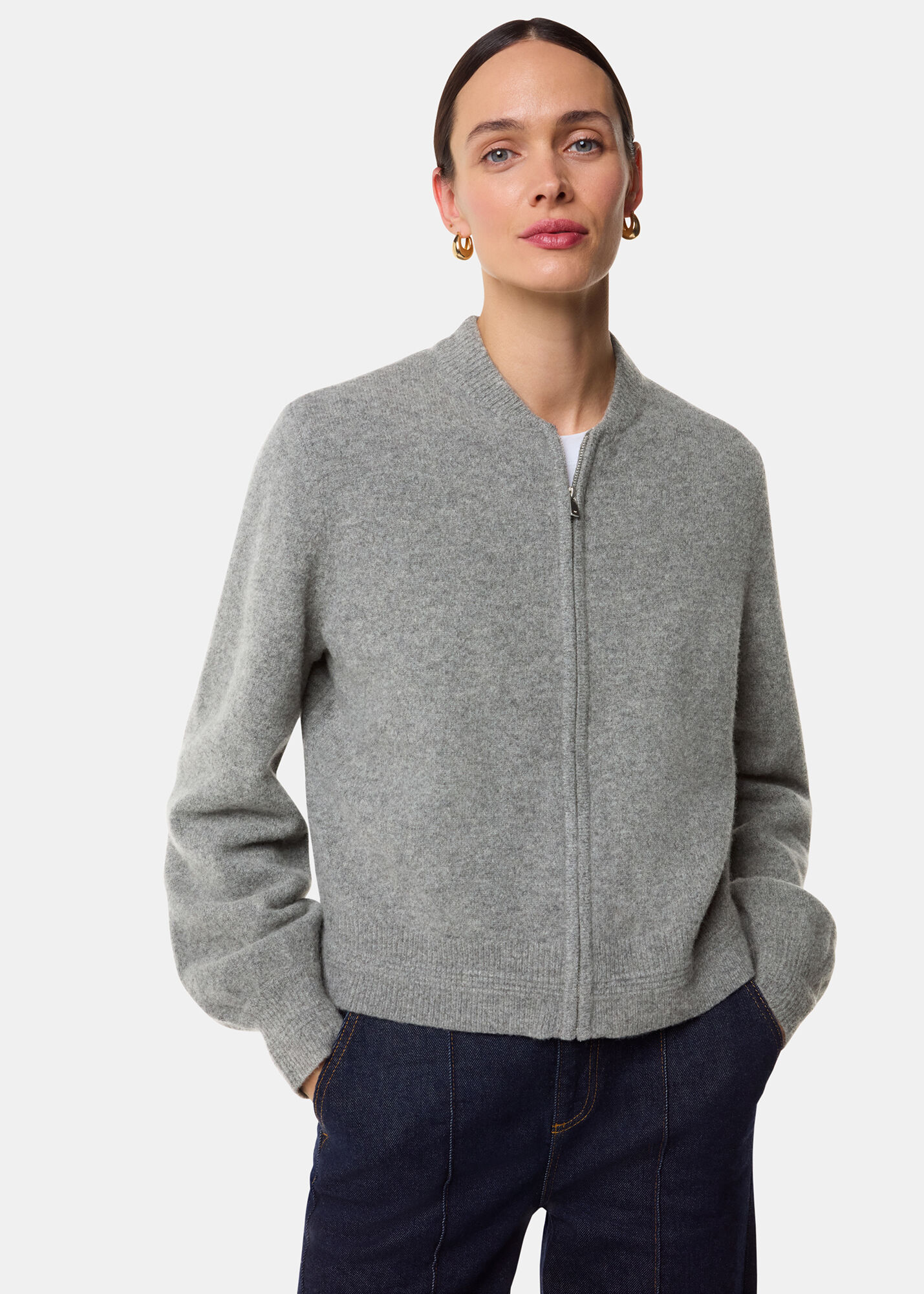 Grey Zip Front Bomber Jacket | WHISTLES | Whistles US |