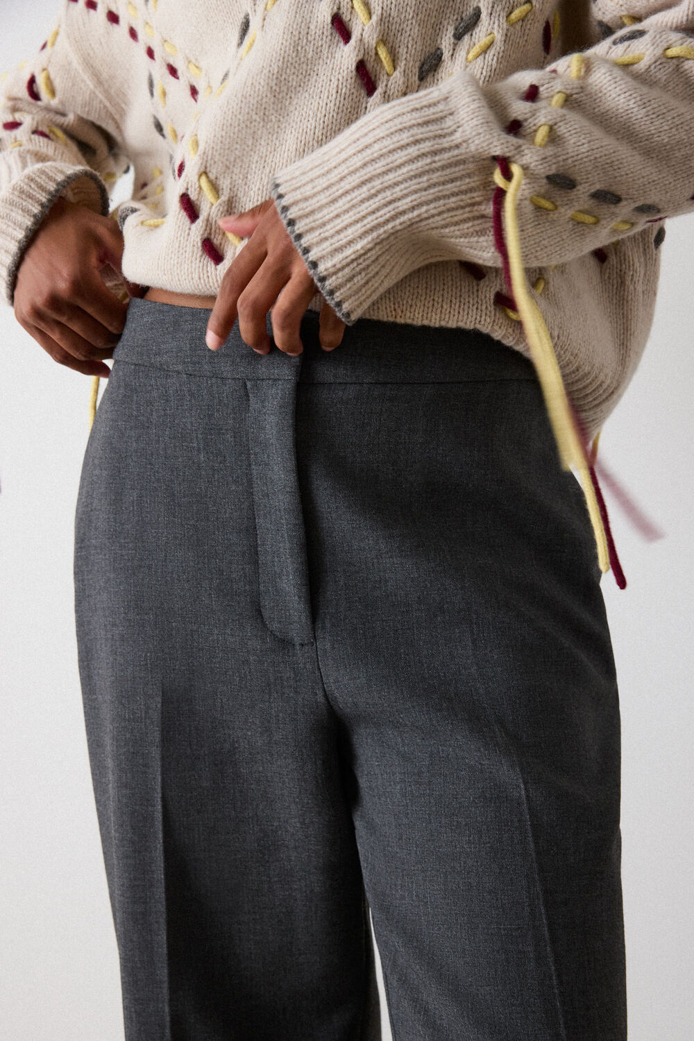 Grey Petite High Rise Straight Trouser
