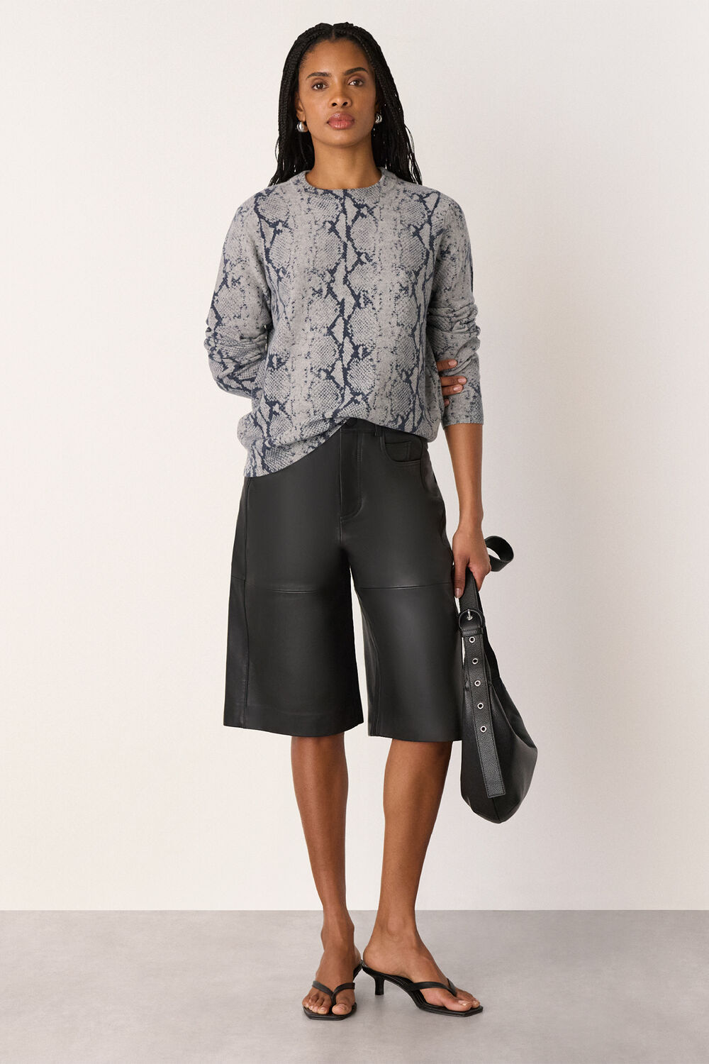 Snake Print Wool Crew Neck Knit
