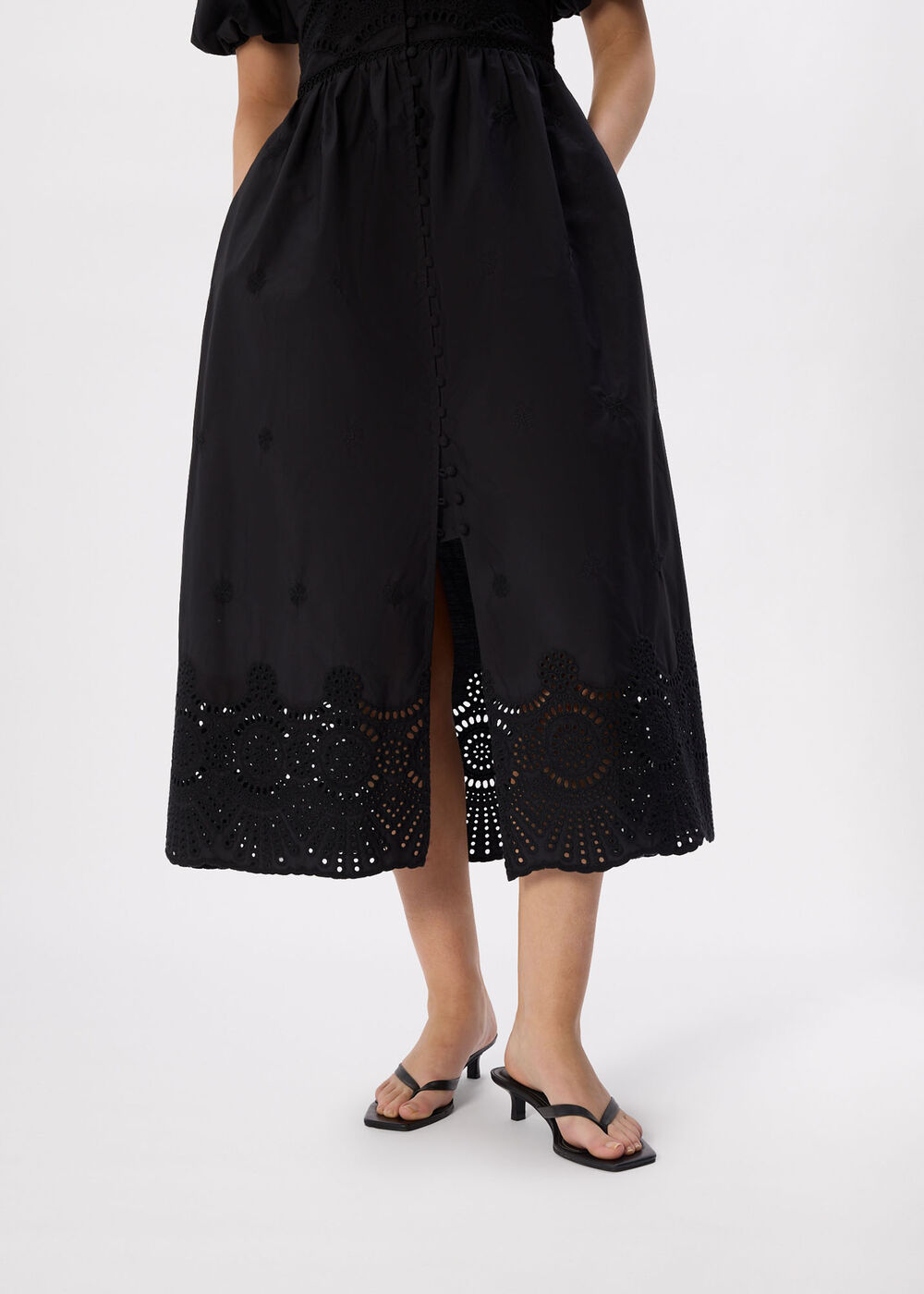 Petite Cotton Broderie V Neck Dress