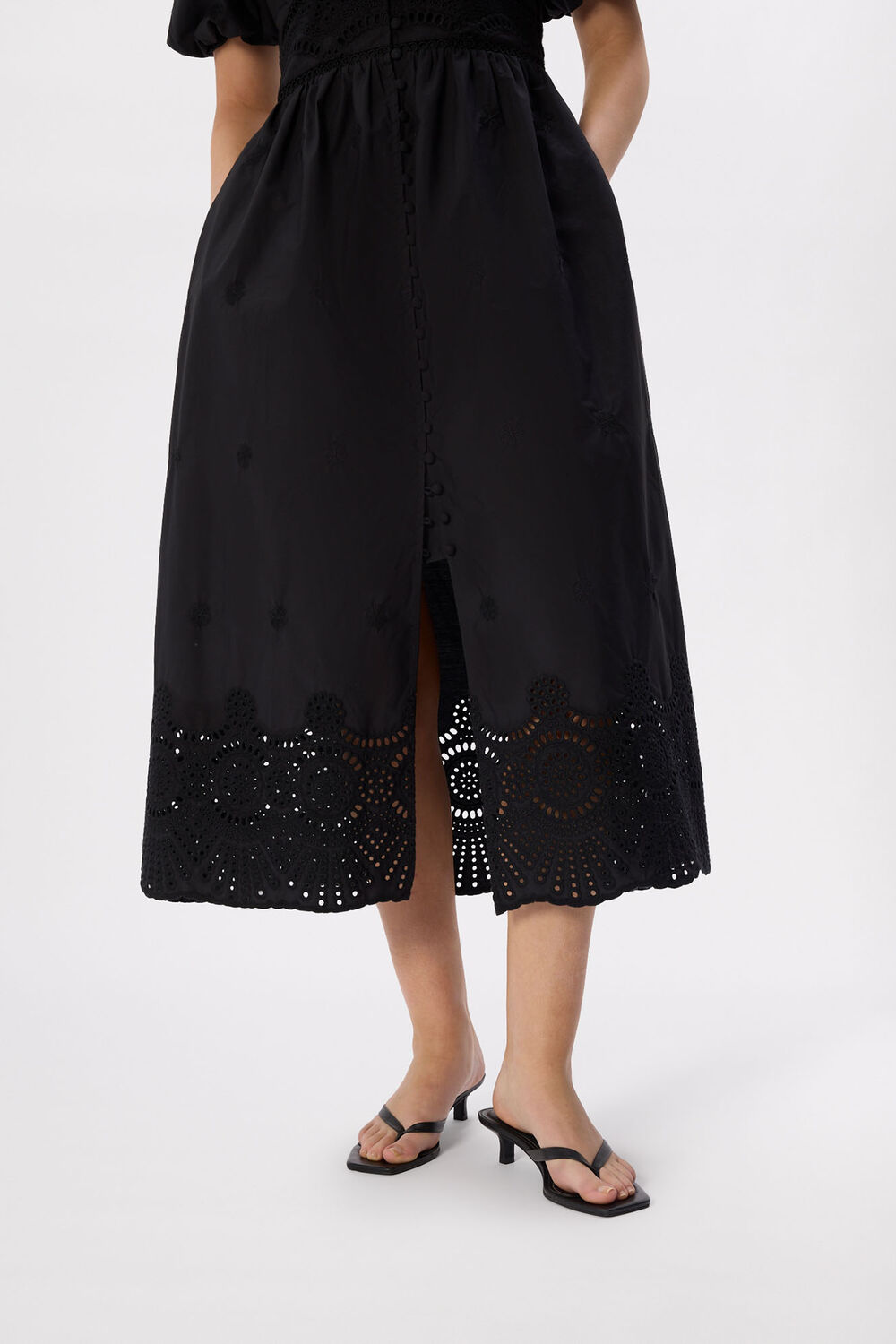 Petite Cotton Broderie V Neck Dress