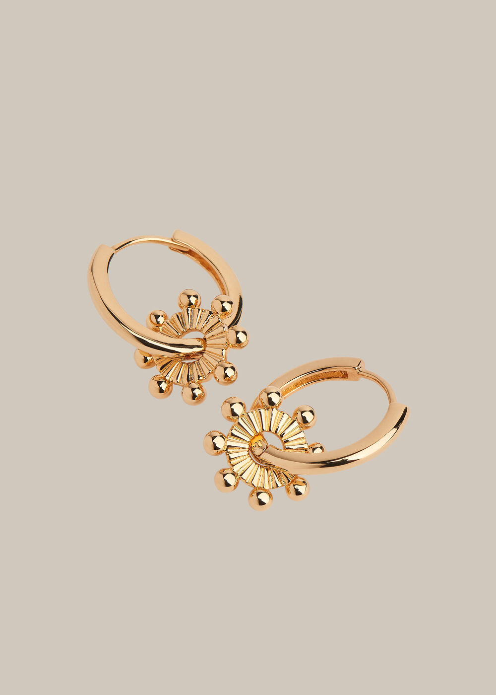 Gold Beaded Sunray Mini Hoop