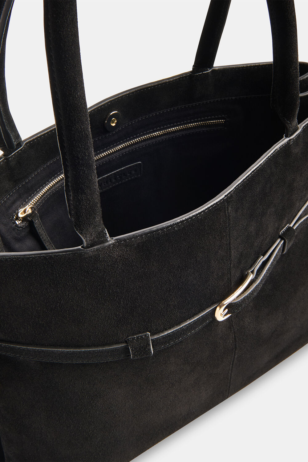 Black Noelle Suede Buckle Tote Bag