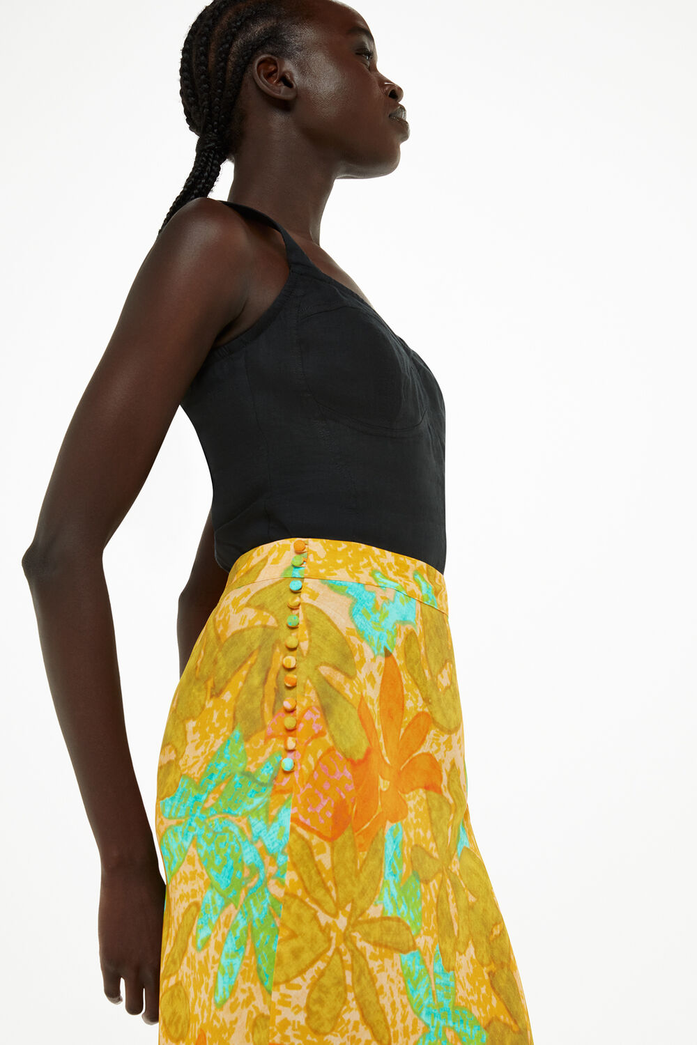 Palm Floral Side Button Skirt