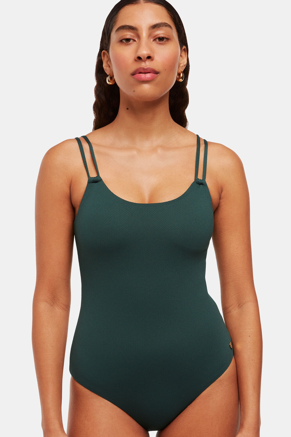 Dark Green Double Strap Textured Swimsuit