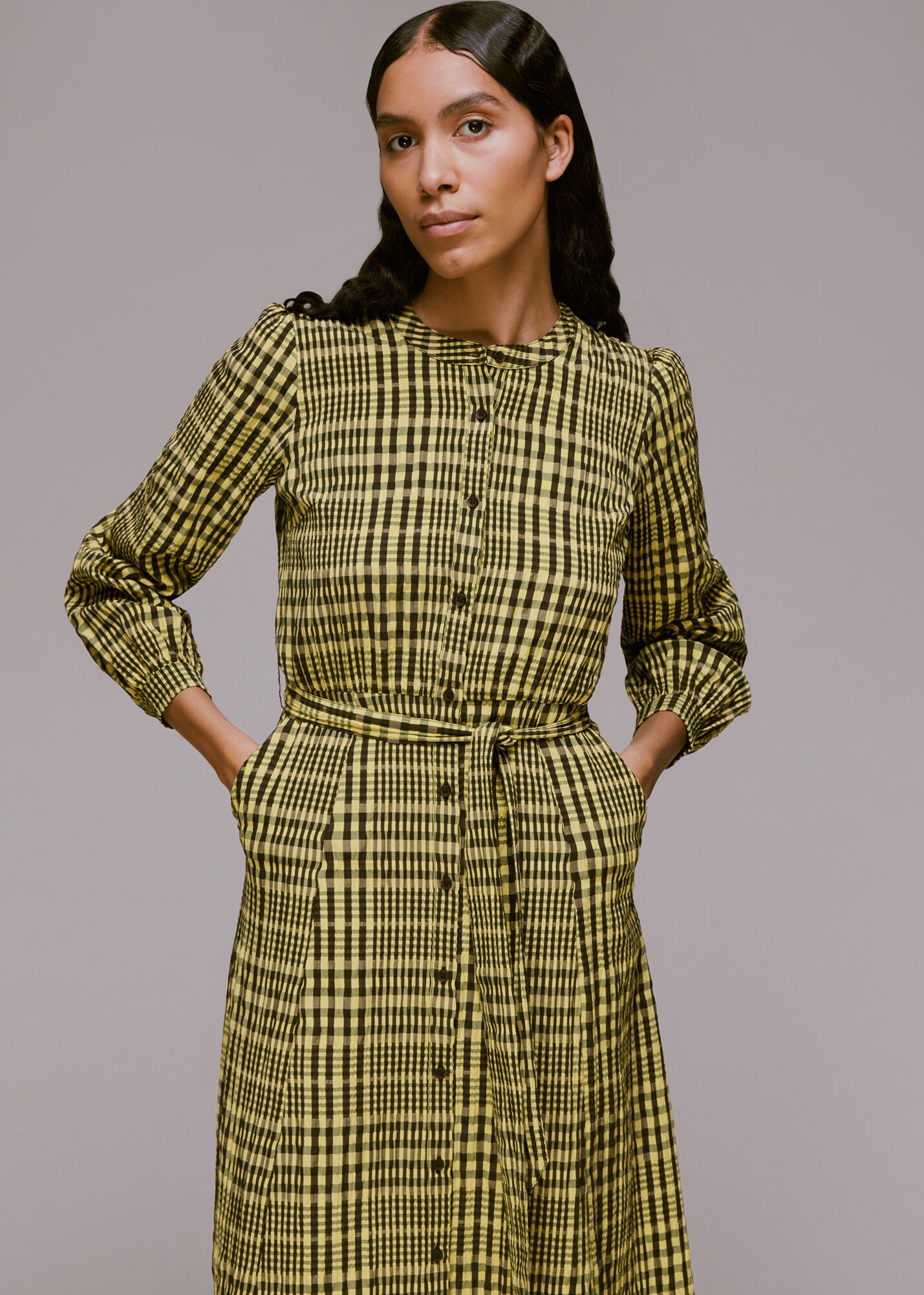 Yellow gingham clearance midi dress