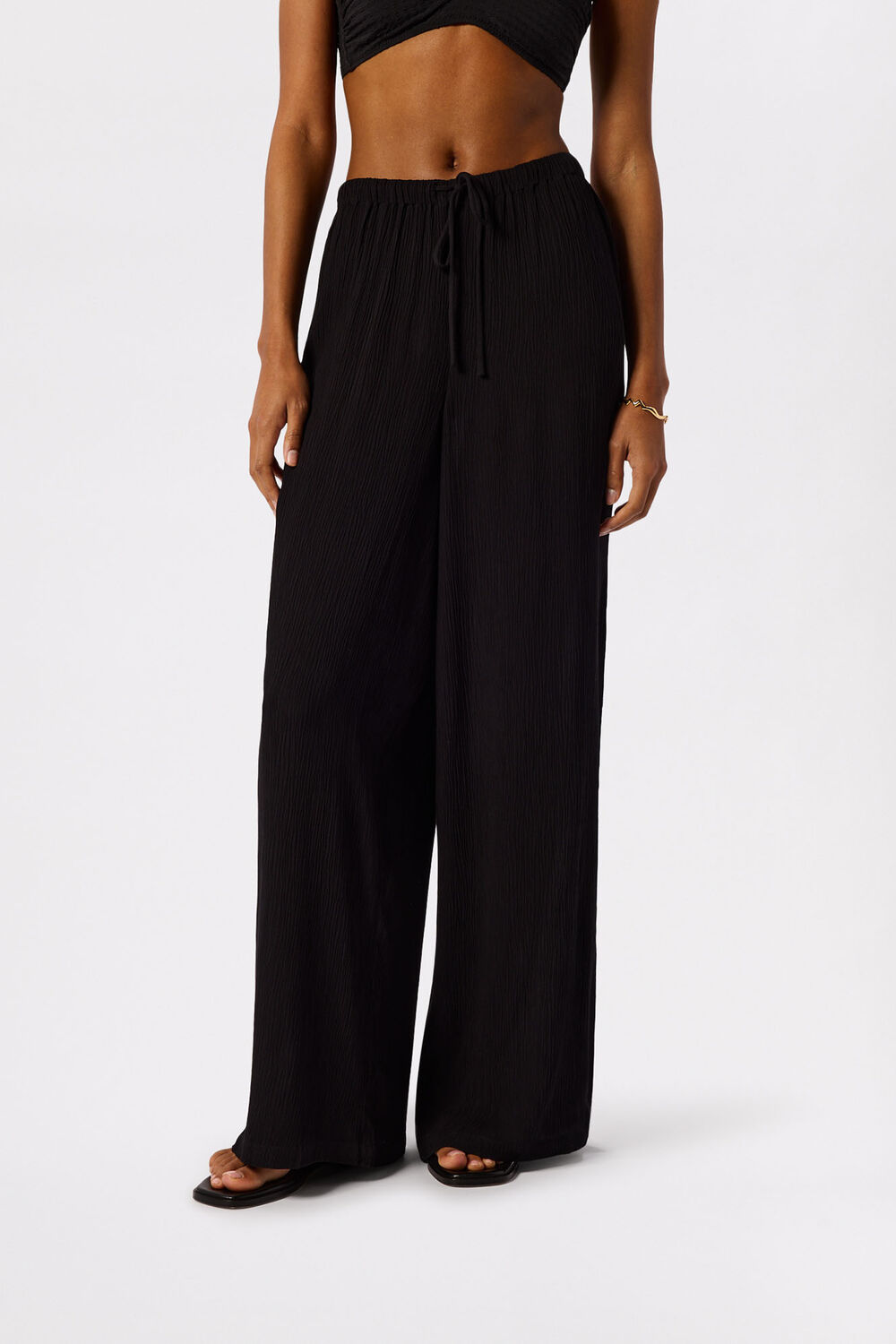 Black Beach Tie Front Trouser