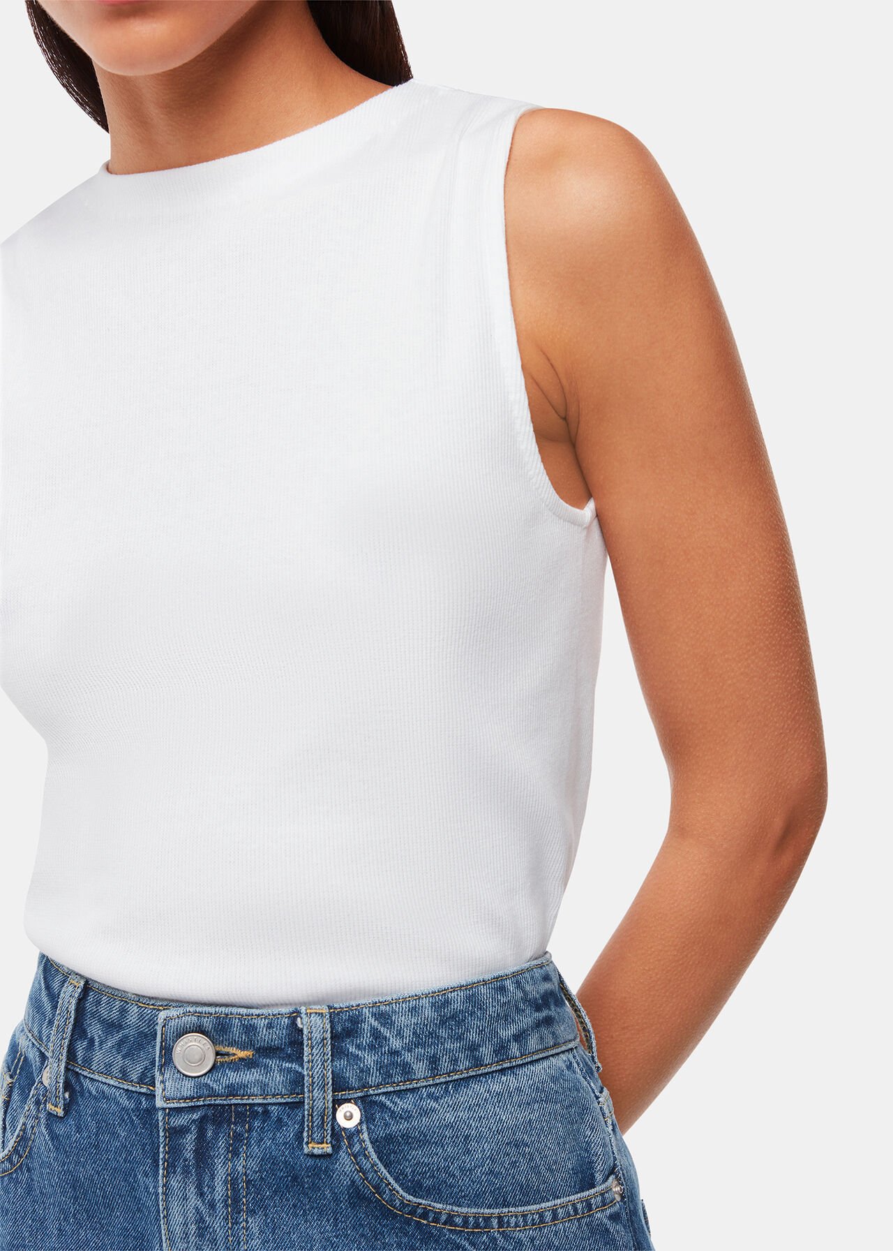 High Neck Rib Detail Tee