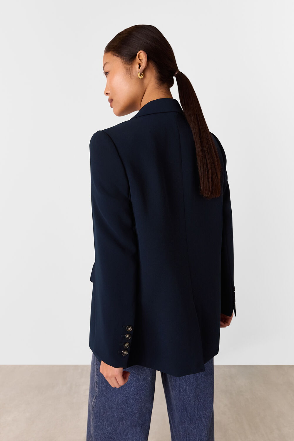 Navy Petite Crepe Boyfriend Blazer