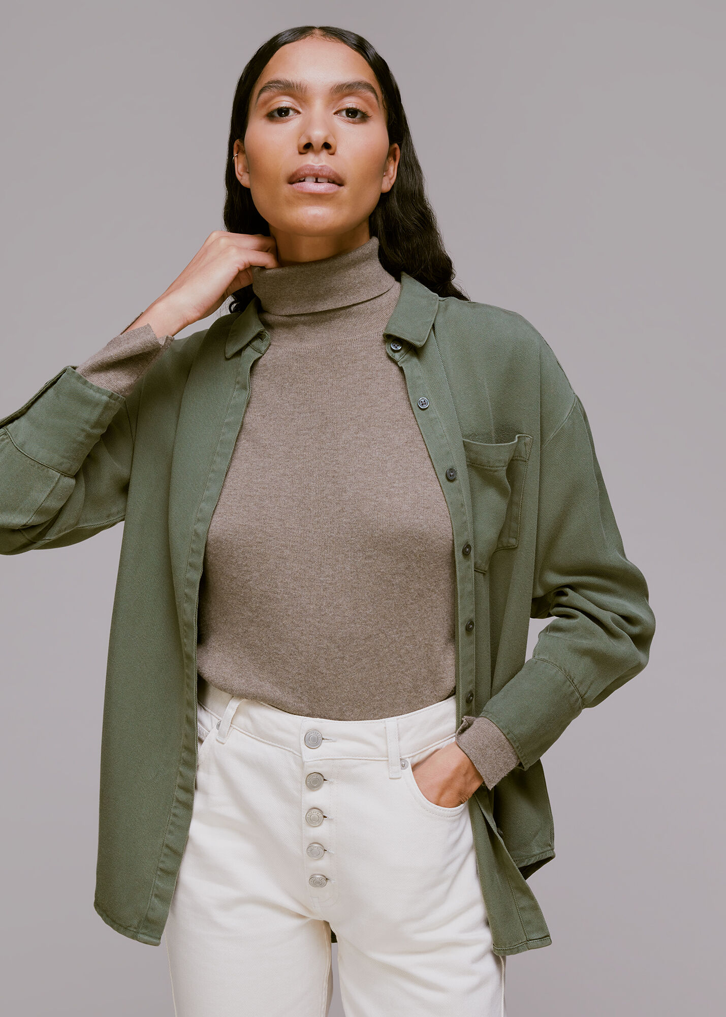 Khaki Suzie Oversized Tencel Shirt