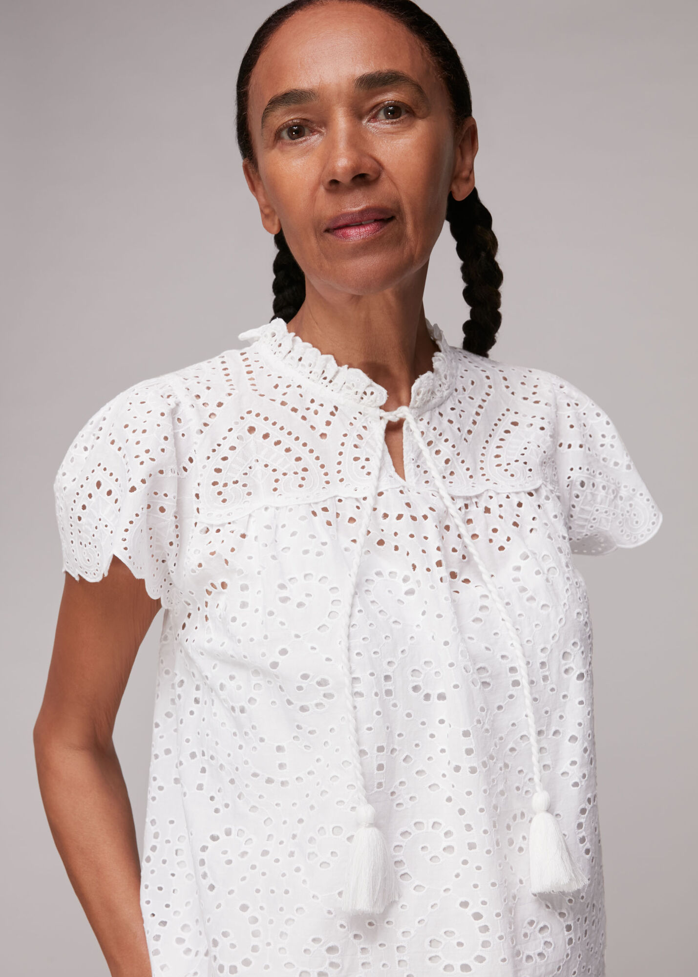White Bonnie Broderie Blouse WHISTLES