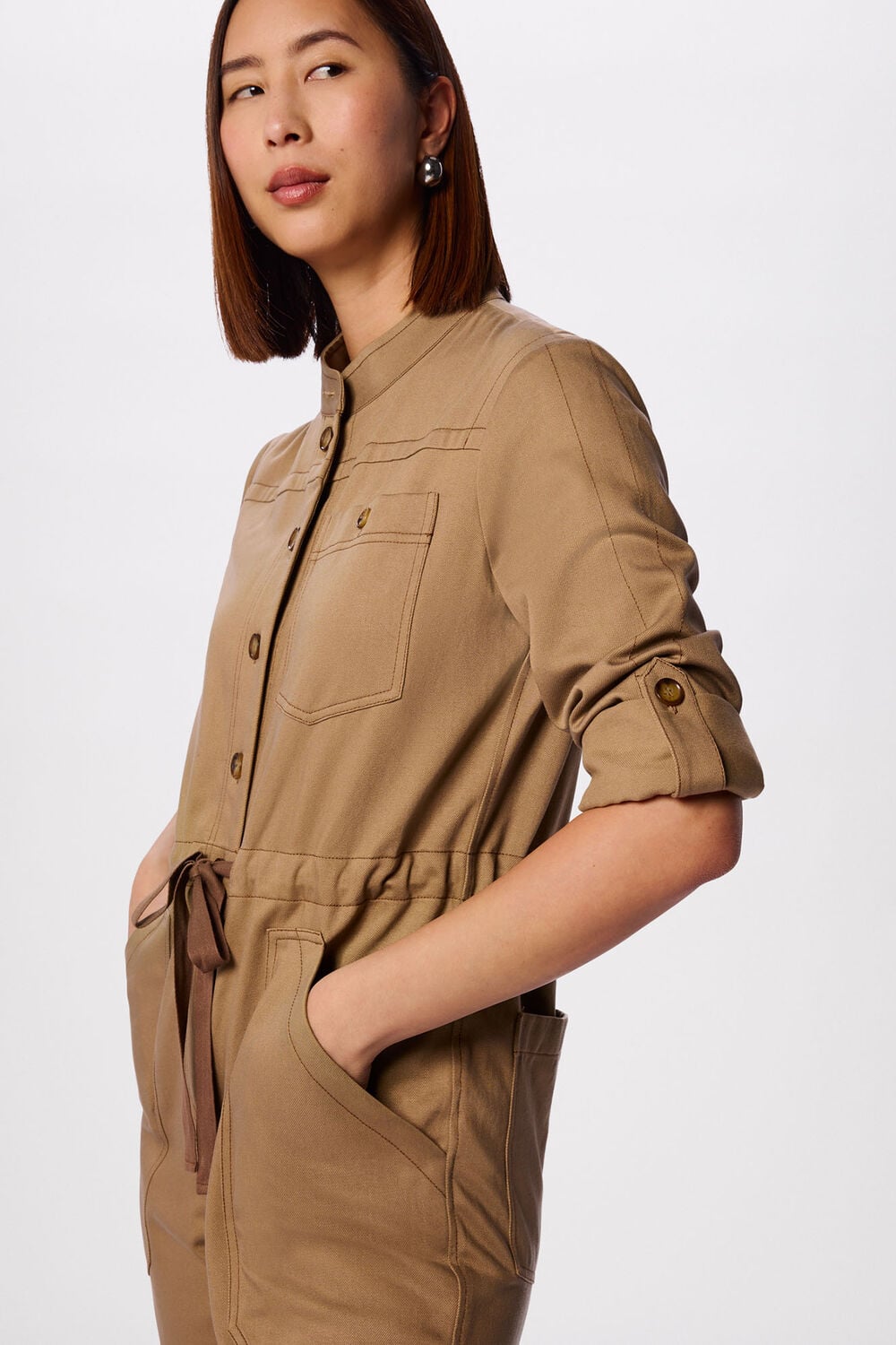 Taupe Drawstring Utility Boilersuit