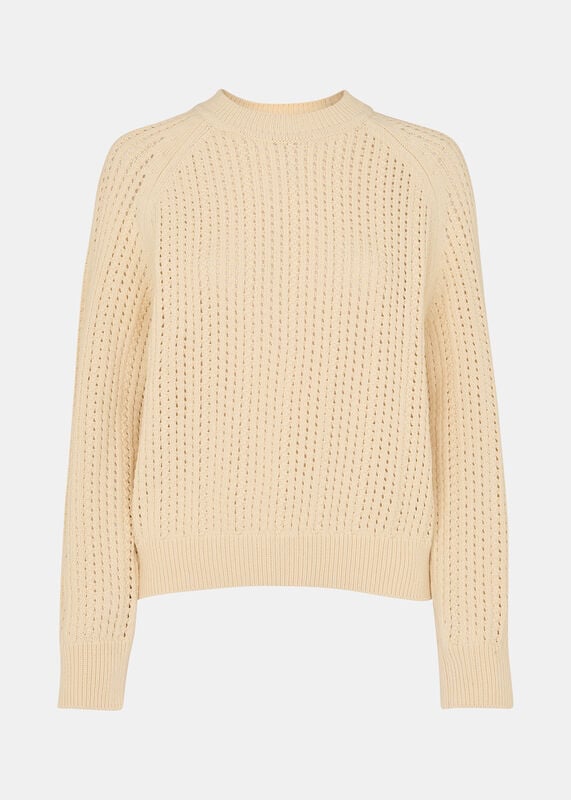 Ivory Pointelle Crew Neck Sweater