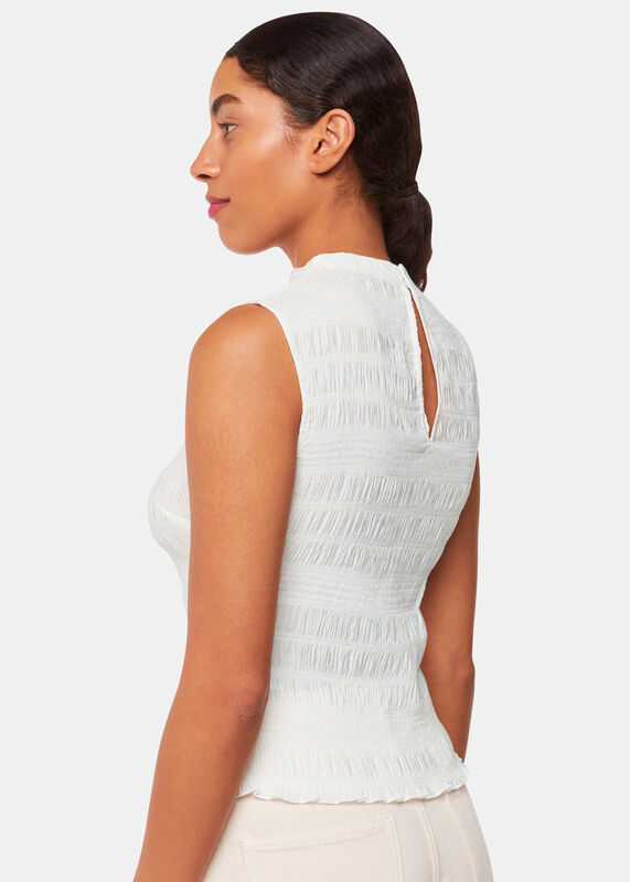 White Plisse Sleeveless Top