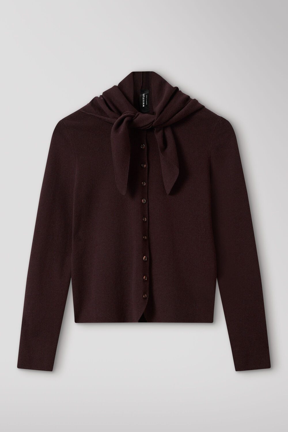 Crew Neck Scarf Cardigan