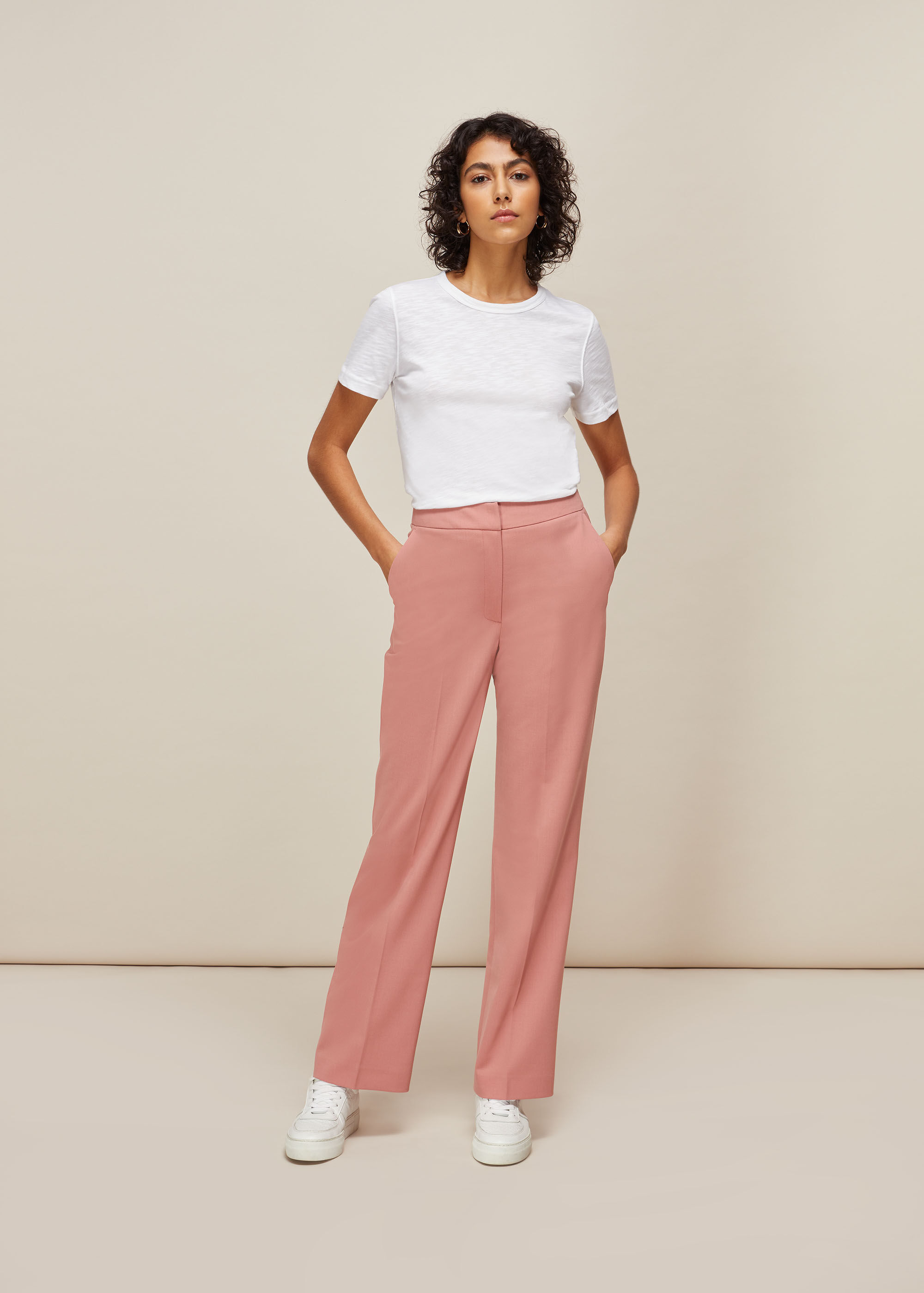 Curves Pink Tailored Wide Leg Trousers  New Look