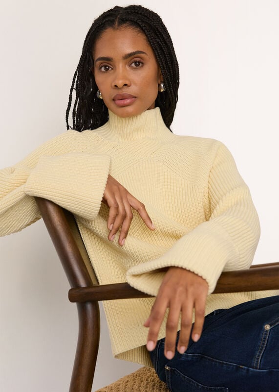 Cream Rib Cable High Neck Jumper