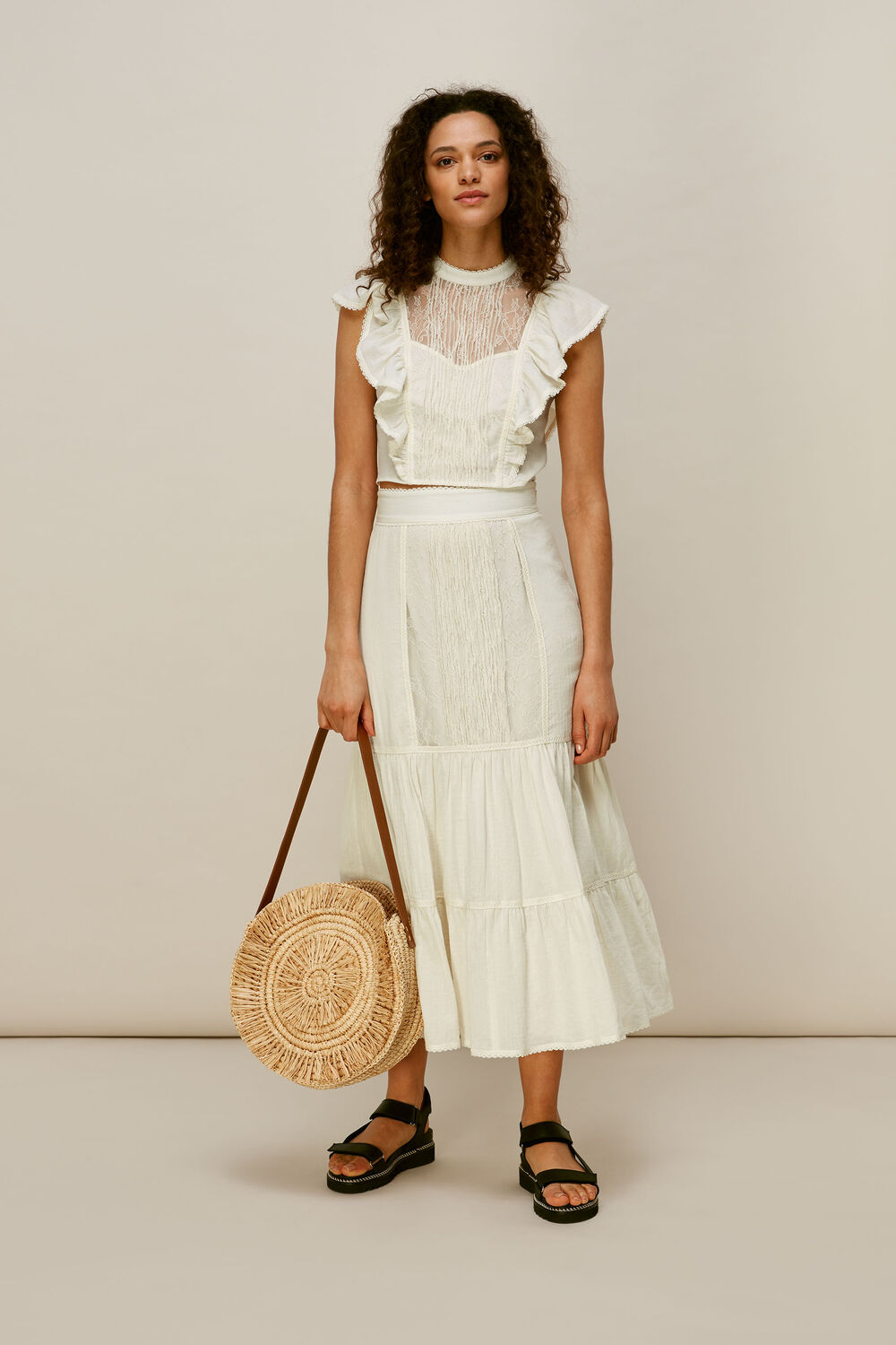 Ivory Mixed Lace Frill Skirt