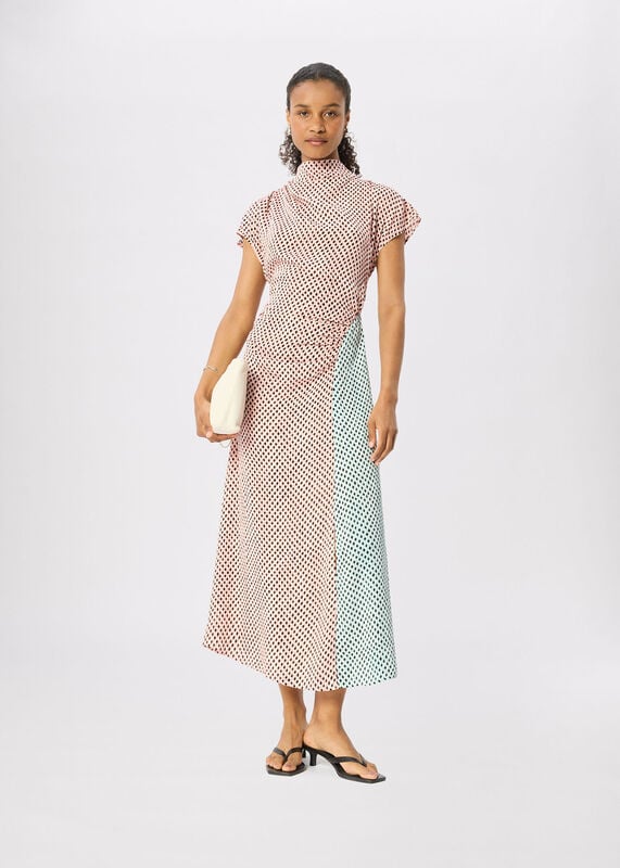 Pink Graphic Check Cowl Neck Dress